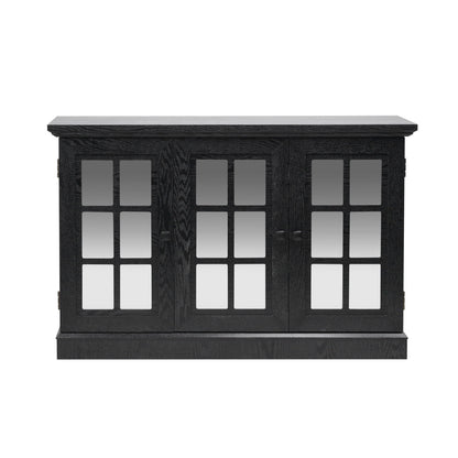 Storage Cabinet With 3 Mirrored Acrylic Doors, Adjustable Shelves
