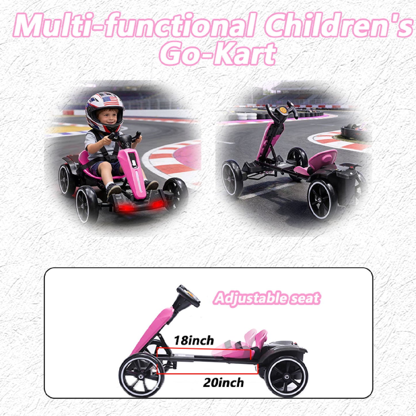 Electric Kids Pedal Go Kart With Adjustable Seat, Foldable Design
