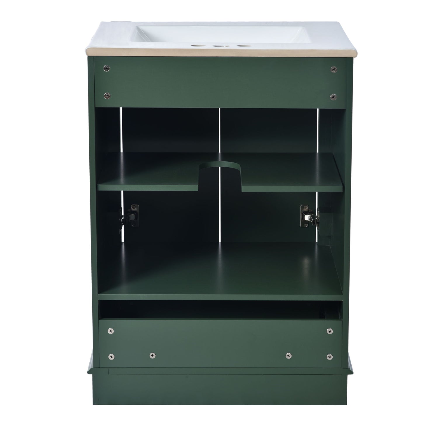 Bathroom Vanity With Ceramic Sink Combo, Modern Freestanding Storage Cabinet With Silver Handles