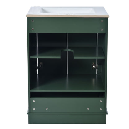 Bathroom Vanity With Ceramic Sink Combo, Modern Freestanding Storage Cabinet With Silver Handles