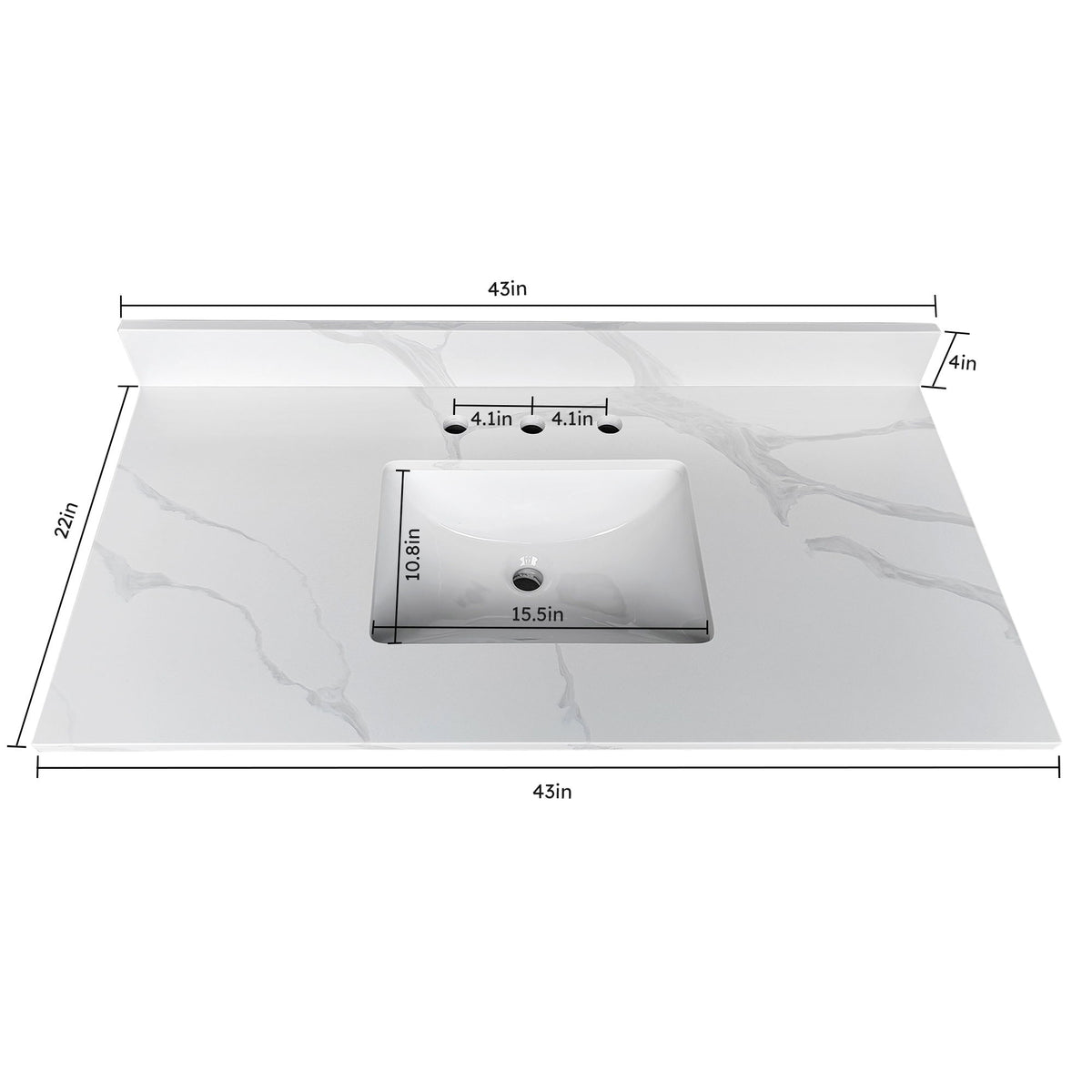 Bathroom Vanity Top With Undermount Sink, 3 Pre Drilled Holes