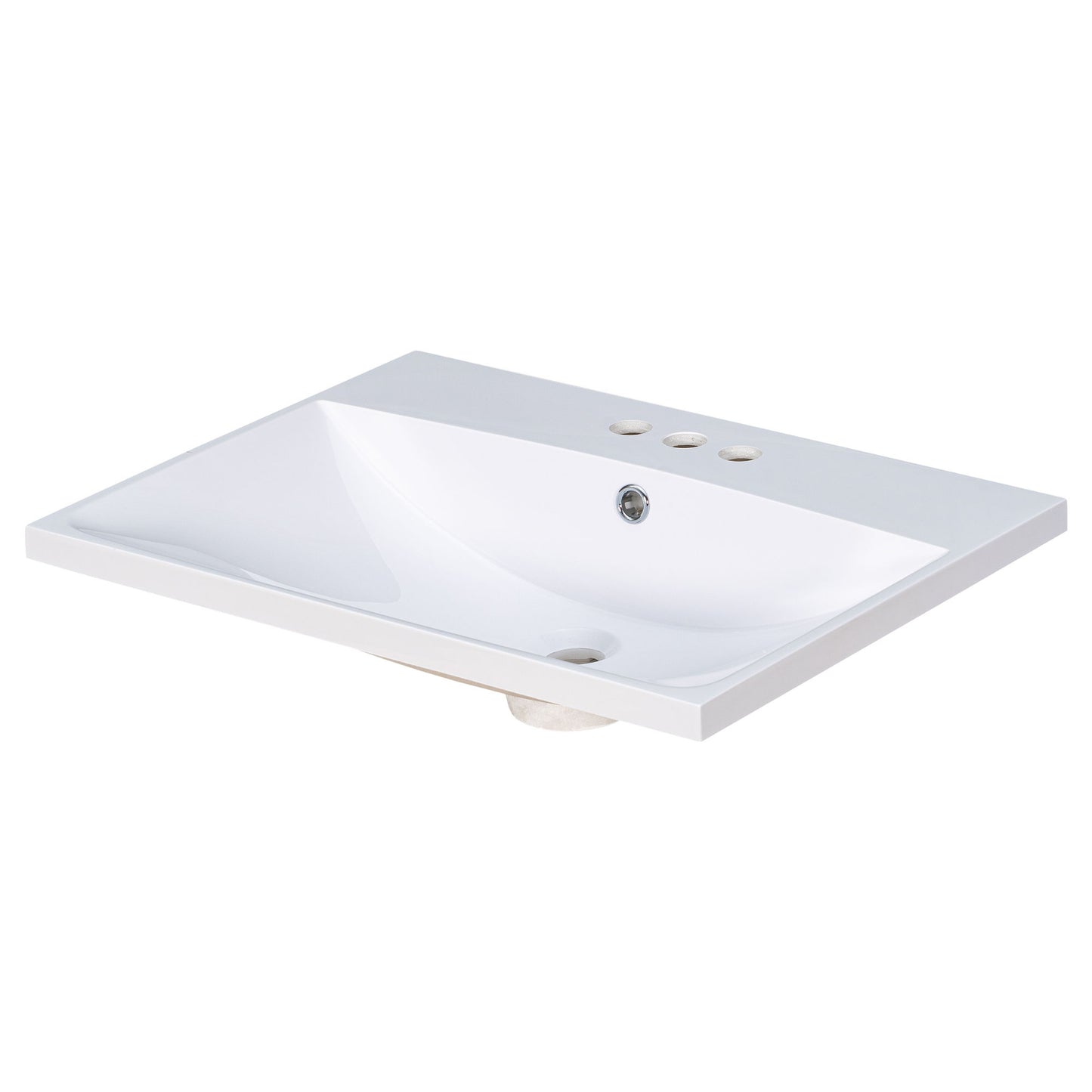 Bathroom Vanity Top, Rectangular Undermount Sink With 3 Faucet Holes, 4" Centerset Compatible - White