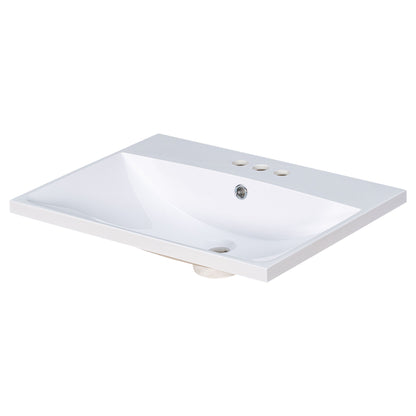 Bathroom Vanity Top, Rectangular Undermount Sink With 3 Faucet Holes, 4" Centerset Compatible - White