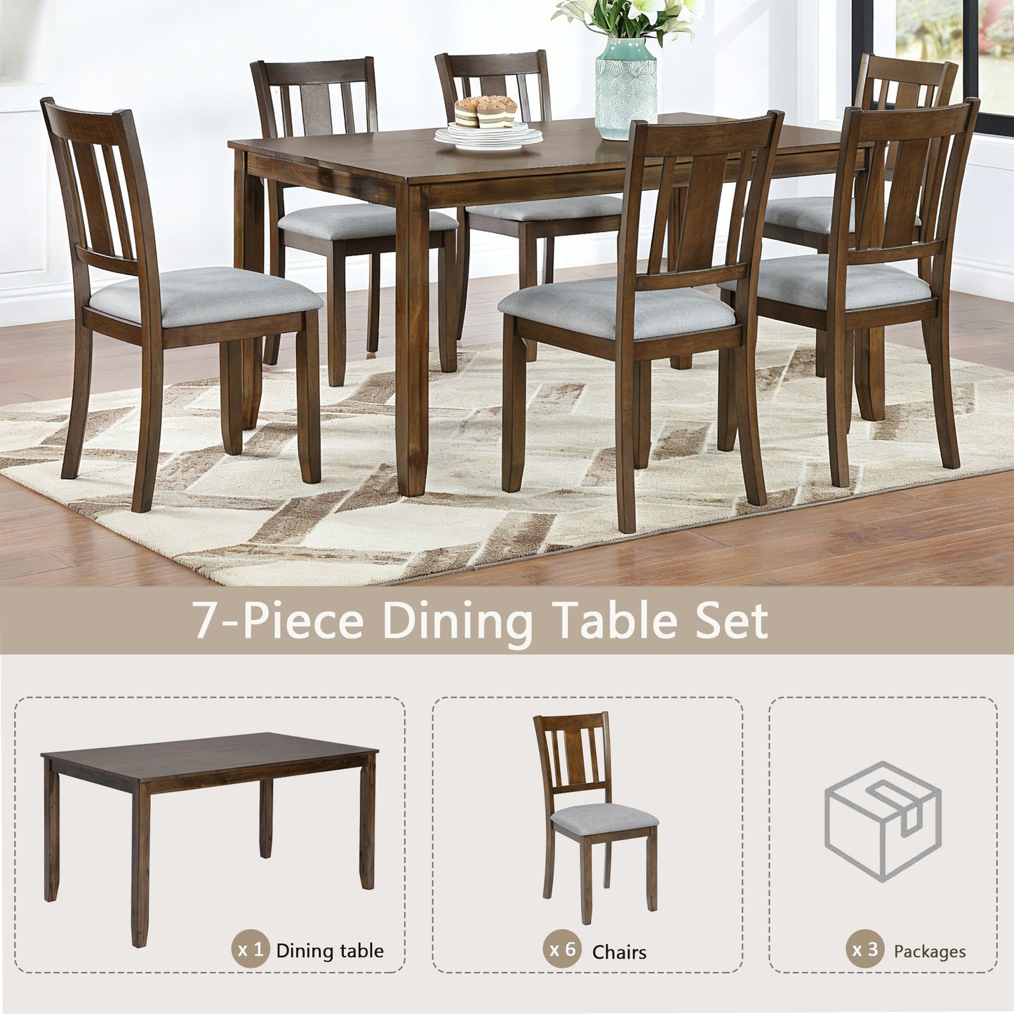 Kitchen Dining Set, Rectangular Dining Table With Upholstered Chairs