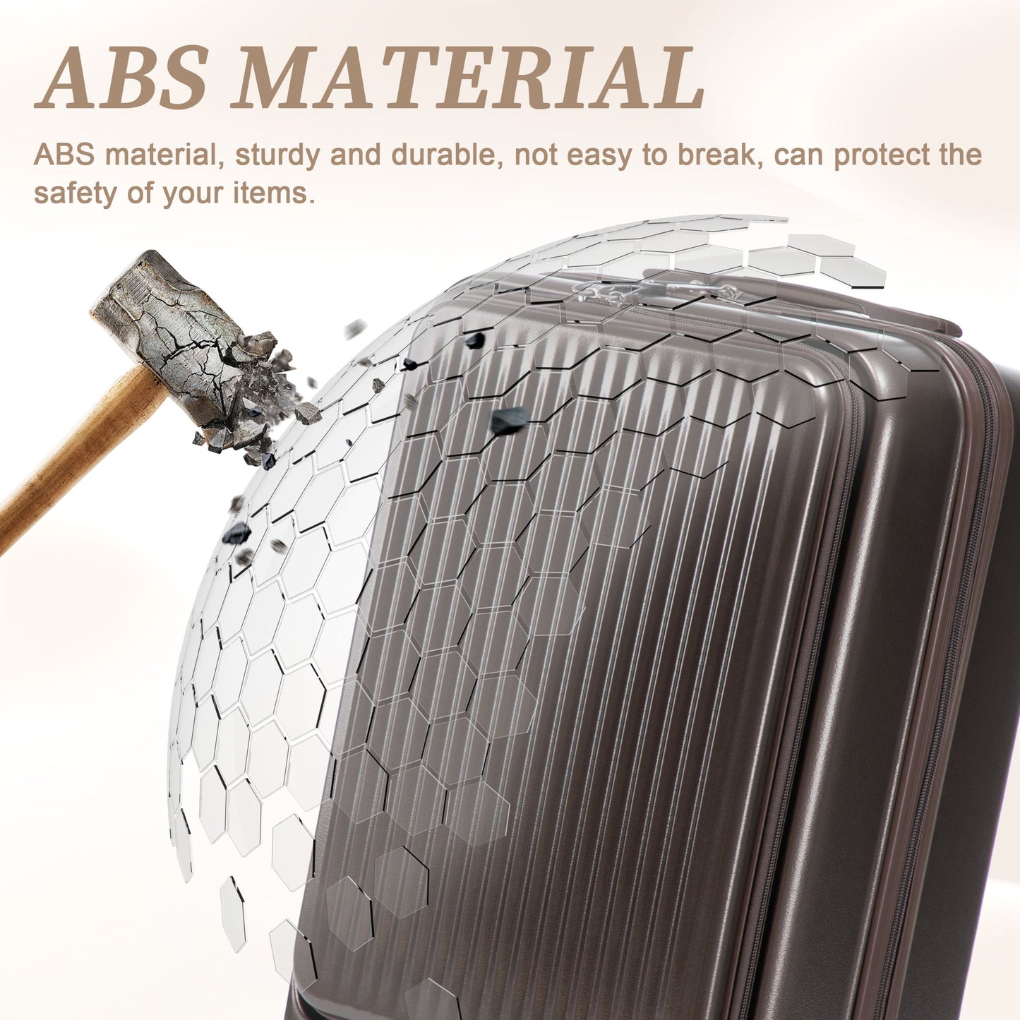 Luggage Set With Cosmetic Case, Combination Lock, Front Opening Design