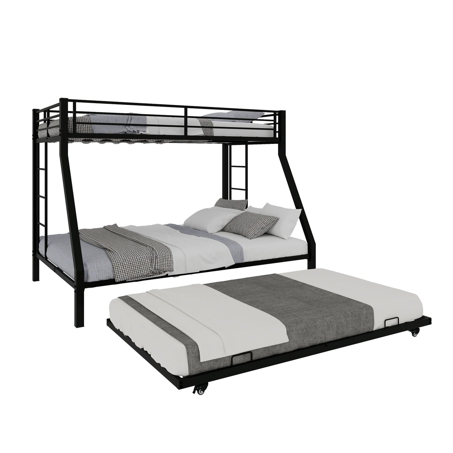 Bunk Bed For Kids, Convertible Frame With Ladders & Guardrail