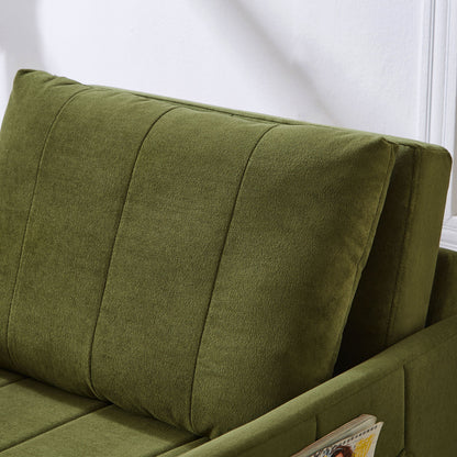Upholstered Convertible Sleeper Sofa With 5 Position Backrest, Side Pockets, Storage