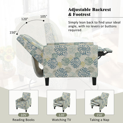 Upholstered Push Back Recliner Chair For Living Room - Blue