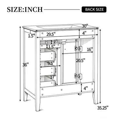 Bathroom Vanity With Sink, Freestanding Design, Soft Close Doors & Drawers - White