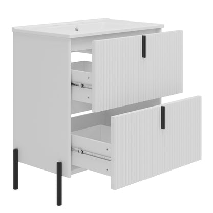 Fluted Bathroom Vanity With Ceramic Sink, Freestanding Design