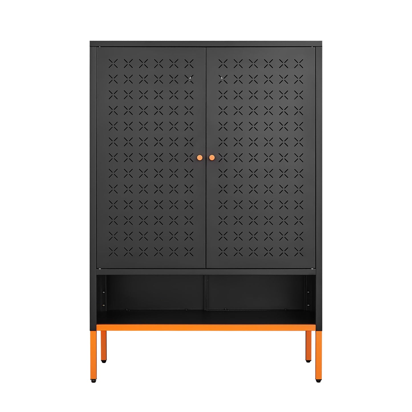 Grid Double Door Shoe Cabinet With Adjustable Compartments And Moisture-Proof Design In Metal