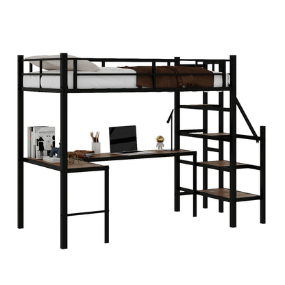 Loft Bed & L-Shaped Desk, Large Storage Space