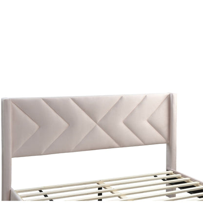 Elegant Bed With Upholstered Headboard, Platform Base