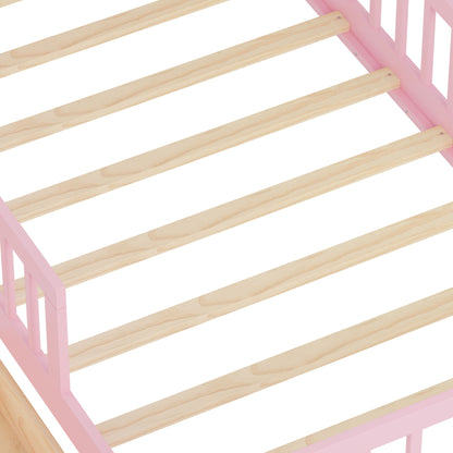 Bed With Headboard Storage Rack, 2 Under Bed Drawers, 3 Side Guardrails For Safety