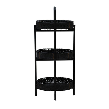 Modern 3 Tier Handwoven Side Table With Oval Organizer