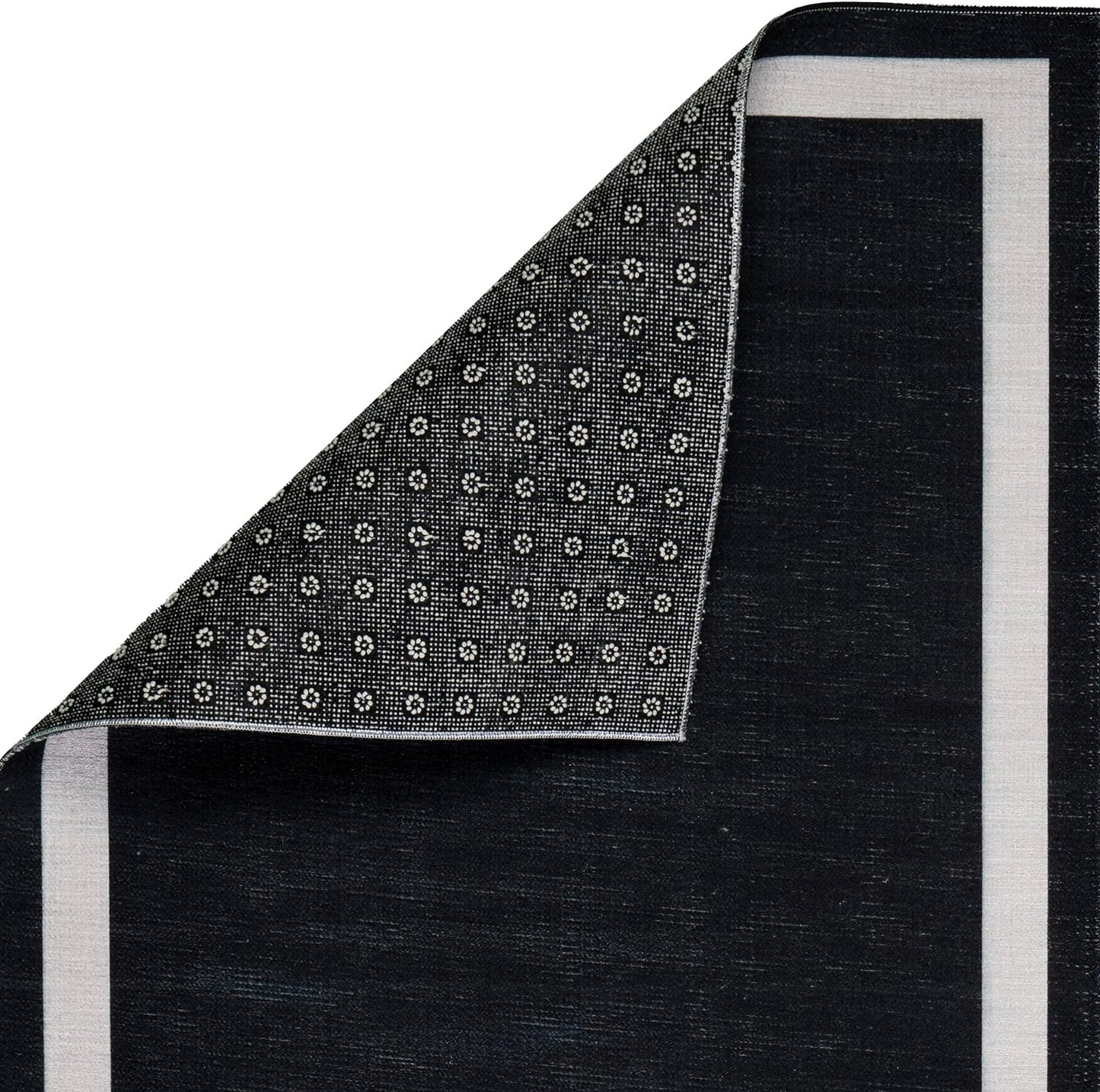 Playa Rug Machine Washable Area Rug With Non Slip Backing - Stain Resistant - Eco Friendly - Family and Pet Friendly - Everest Geometric Modern Bordered Black&Creme Design