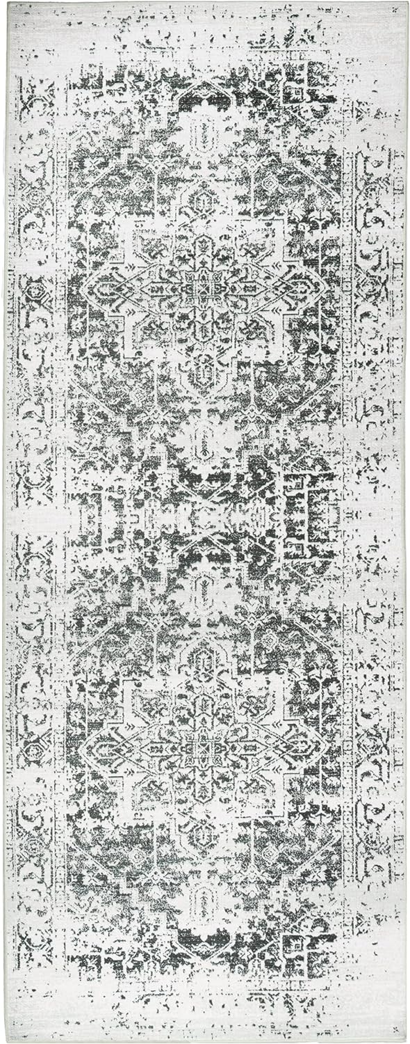 Playa Rug Machine Washable Area Rug With Non Slip Backing - Stain Resistant - Eco Friendly - Family and Pet Friendly - Himalayas Traditional Floral Abstract Green&Creme Design