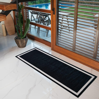 Playa Rug Machine Washable Area Rug With Non Slip Backing - Stain Resistant - Eco Friendly - Family and Pet Friendly - Everest Geometric Modern Bordered Black&Creme Design