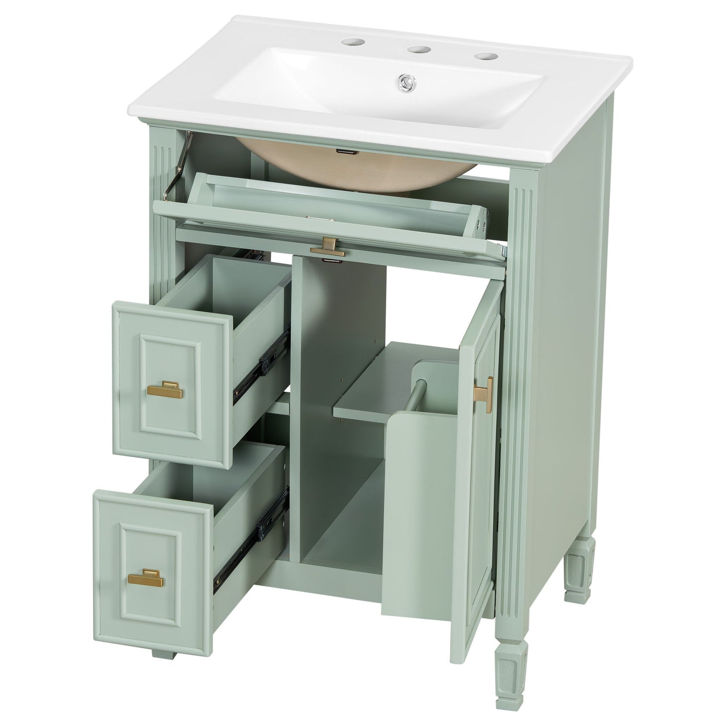 Bathroom Vanity With Sink, Flip Drawer, 2 Drawers, Adjustable Shelf