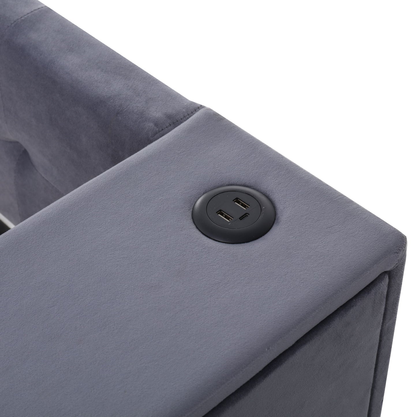 Upholstered Bed With Storage And Twin Trundle, USB Charging Ports