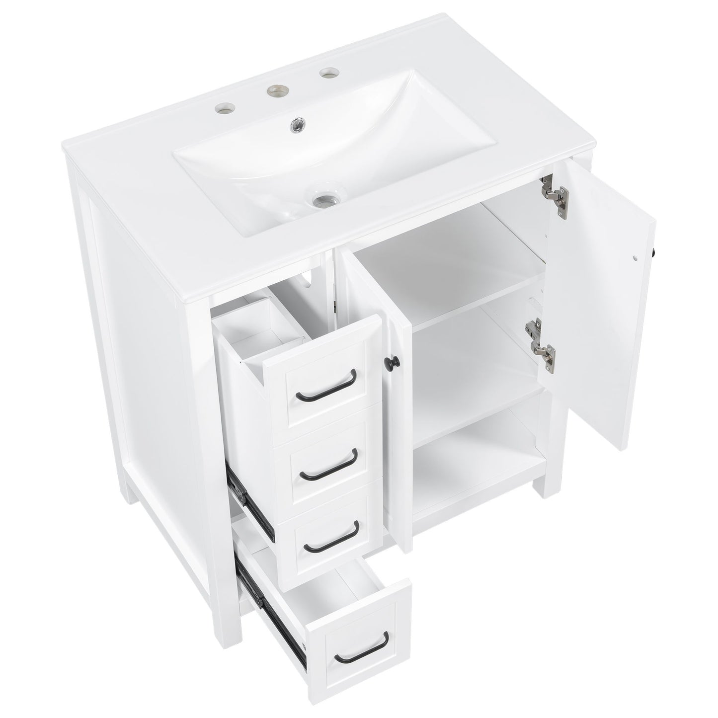 Bathroom Vanity With Sink Top, Bathroom Vanity Cabinet With 2 Doors And 2 Drawers, Open Shelf