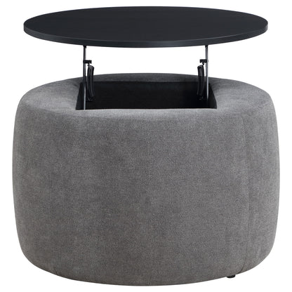 Reeves - Round Upholstered Lift Top Storage Ottoman - Gray