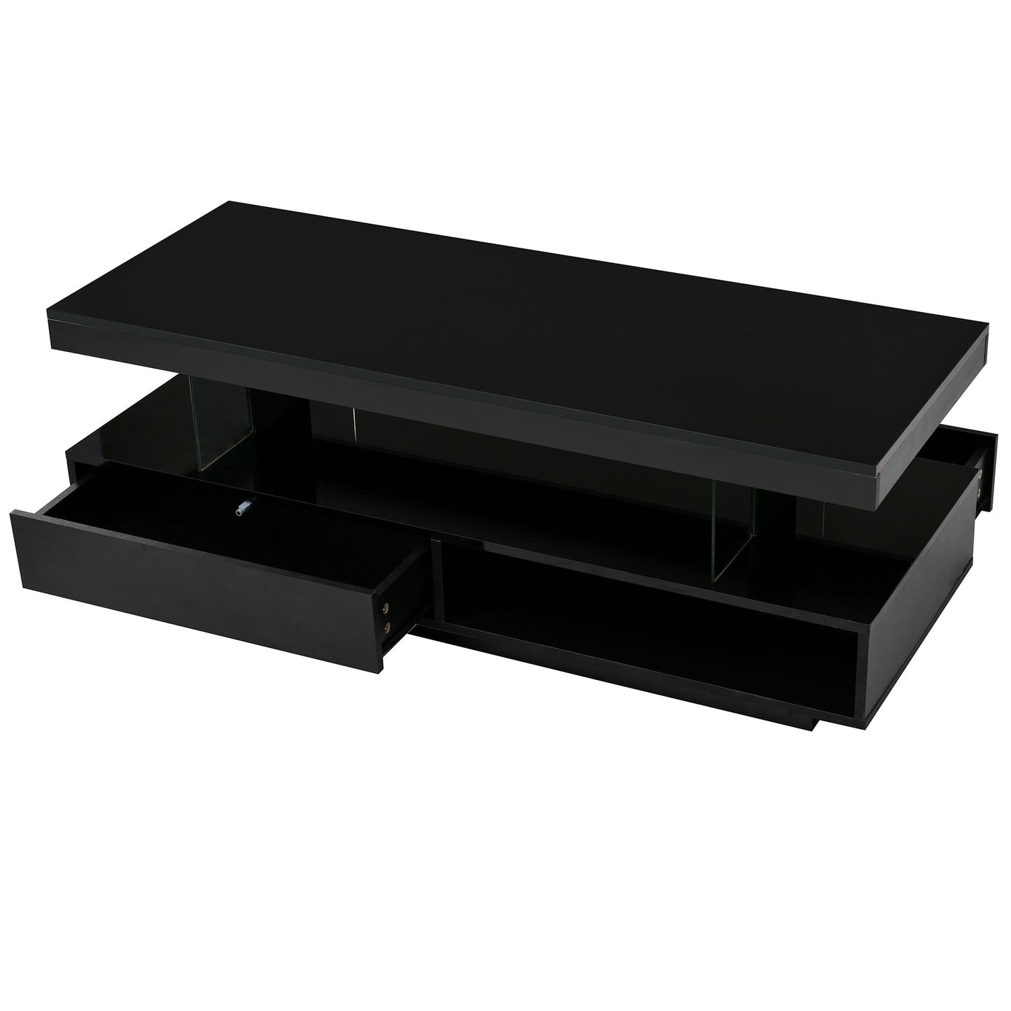 LED Coffee Table With 2 Drawers And Display Shelves