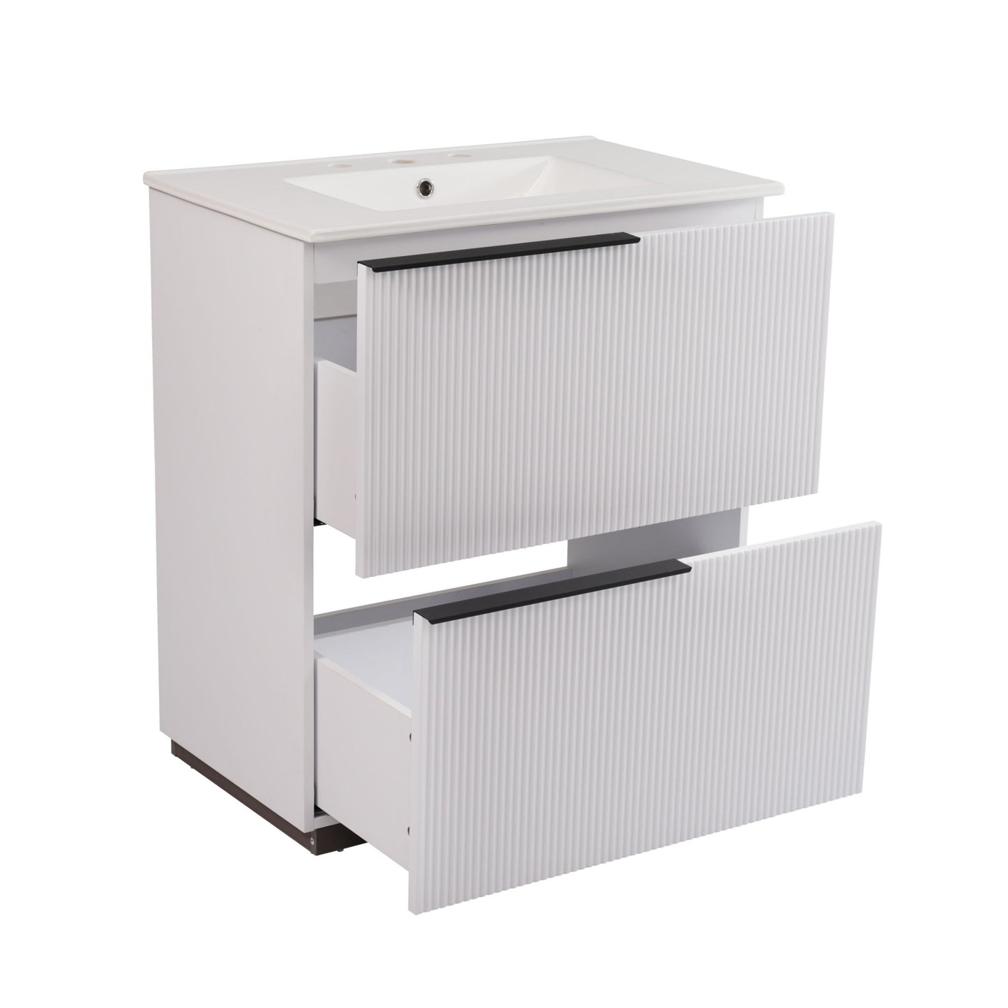 Fluted Bathroom Vanity With Ceramic Sink, Soft Close Slides