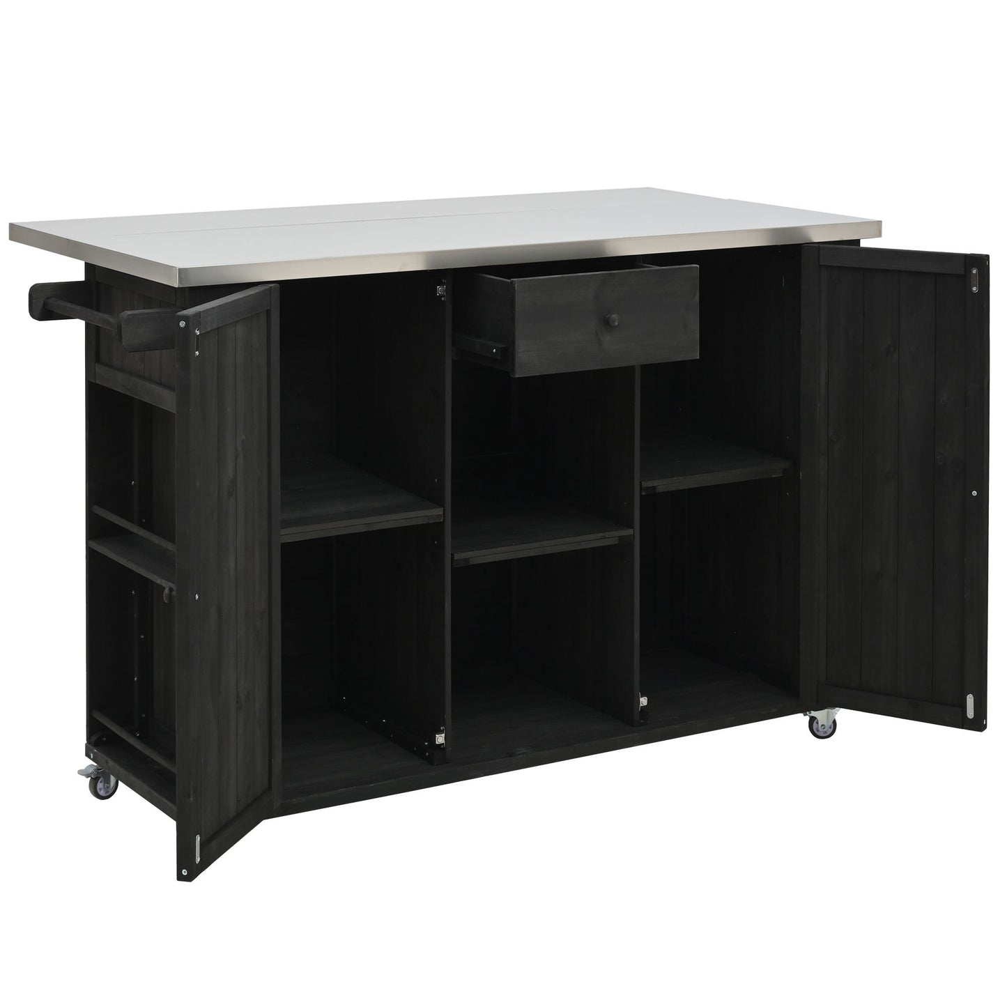 Outdoor Kitchen Island With Stainless Steel Top, Ample Storage Space, Towel And Spice Racks And A Bottle Opener