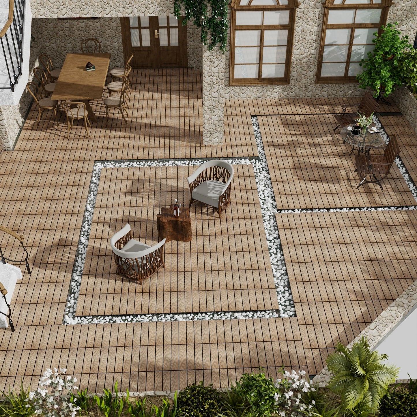 Patio Deck Tiles, Interlocking Diy Flooring For Indoor / Outdoor Use (Set of 22) - Teak