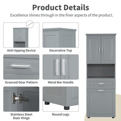 Tall Bathroom Cabinet With Tilt-Out Laundry Basket And Upper Storage
