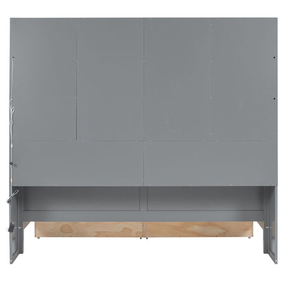 Daybed With Glass Door Storage Cabinets, Built In LED Lighting And Shelves