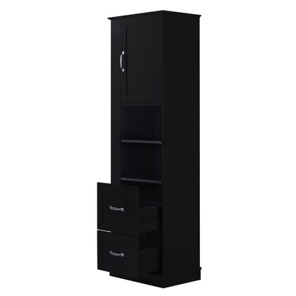 Freestanding Bathroom Storage Cabinet With Adjustable Shelves And Side Hooks Board, Rectangle Design