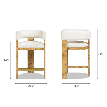 Vavona - Burl Upholstered Barrel Back Counter Height Bar Stool - Polar Off White