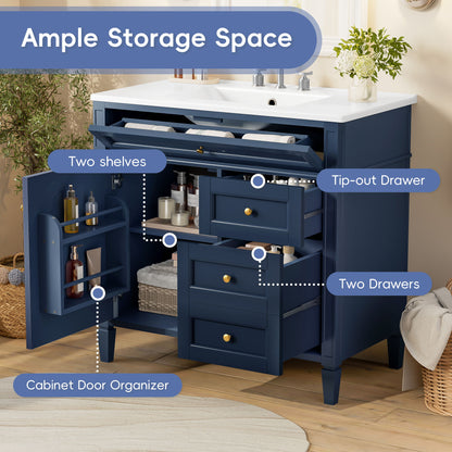 Bathroom Vanity With Top Sink, 2 Drawers, Tip Out Drawer