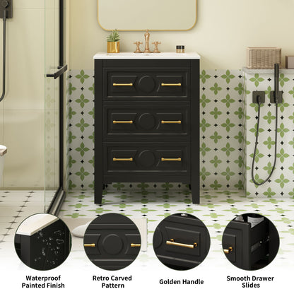 Bathroom Vanity With Sink, Free Standing Single Set, 3 Drawer Storage Cabinet