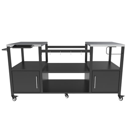 Outdoor Grill Table For Big Egg Style Bbq With Metal Grill Cart And Storage Box And Metal And Stainless Steel - Black / Silver