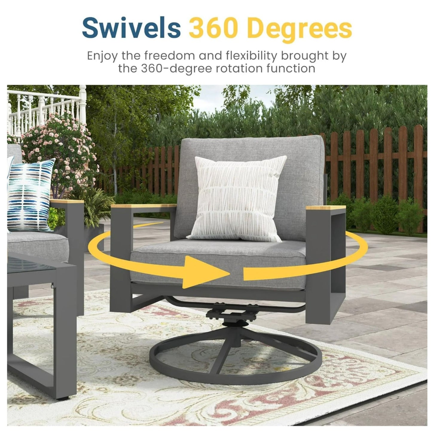 All Weather Swivel Patio Dining Chairs With Cushions - Gray