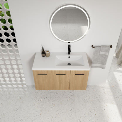 Wall Mounted Floating Bathroom Vanity With Sink, 3 Door Modular Cabinet
