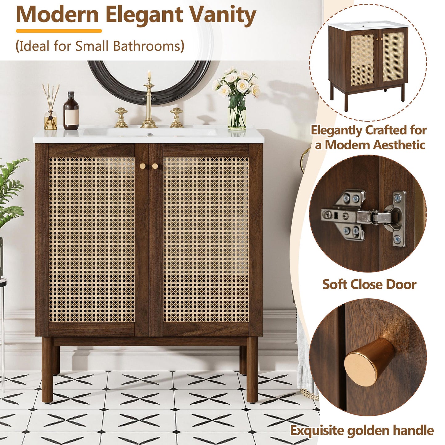 Bathroom Vanity Cabinet With Doors, Soft Close Design