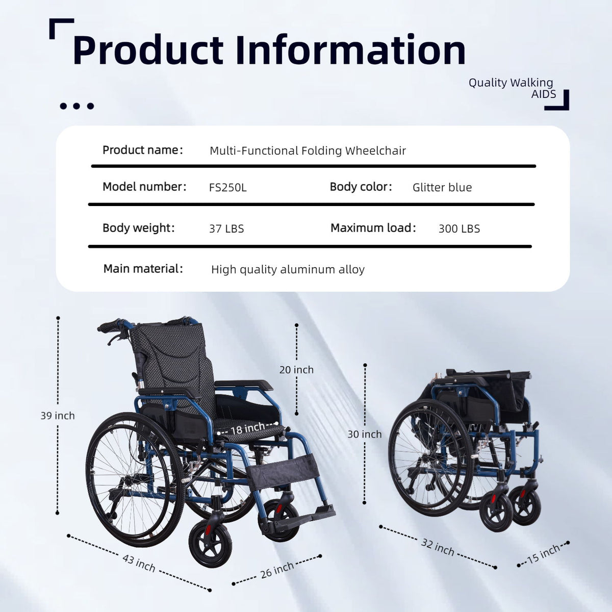 Premium Foldable Transport Wheelchair For Adults