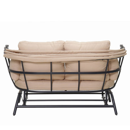2 Person Egg Shaped Outdoor Swing Chair With Adjustable Canopy - Acacia Wood / Black / Taupe