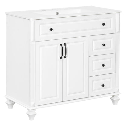 Modern Bathroom Vanity With Sink, 3 Drawers & 2 Doors