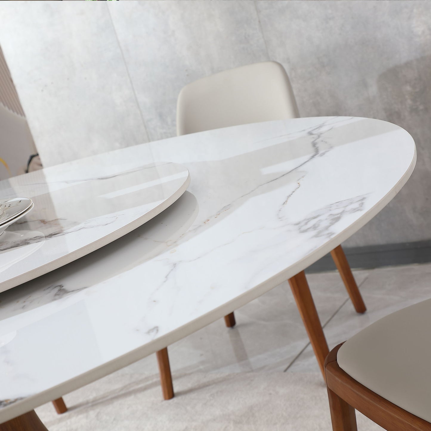 Round Dining Table 53" With Lazy Susan - Walnut / White