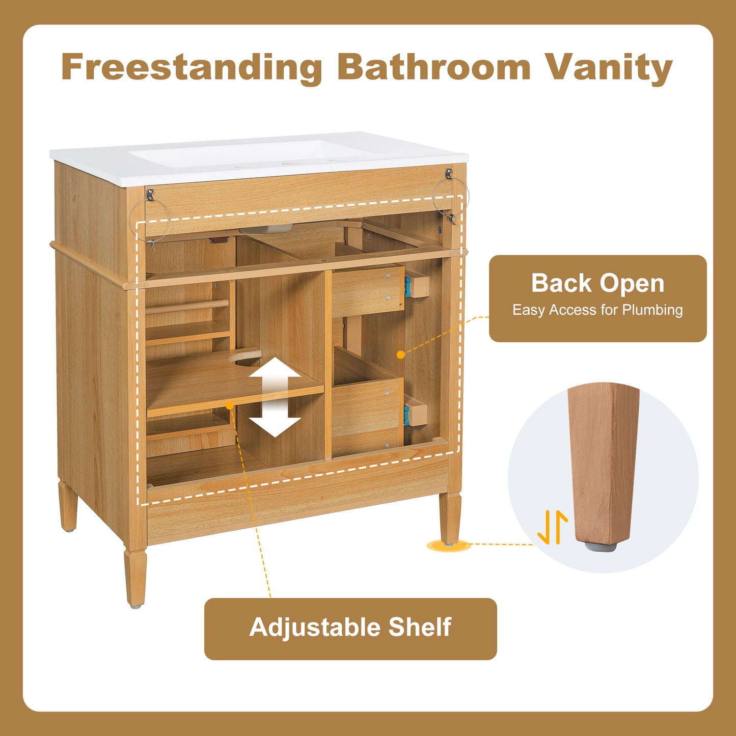 Bathroom Vanity With Flip Out Drawer, 2 Soft-Close Drawers