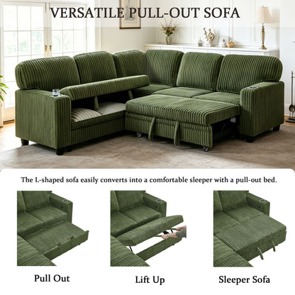 L-Shaped Sofa With Pull Out Sofa Bed With USB