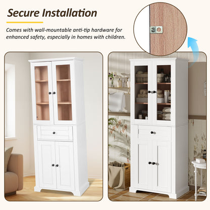 Bathroom Vanity & Tall Storage Cabinet Set With Doors, Adjustable Shelves, Soft Close Hinges, Sink