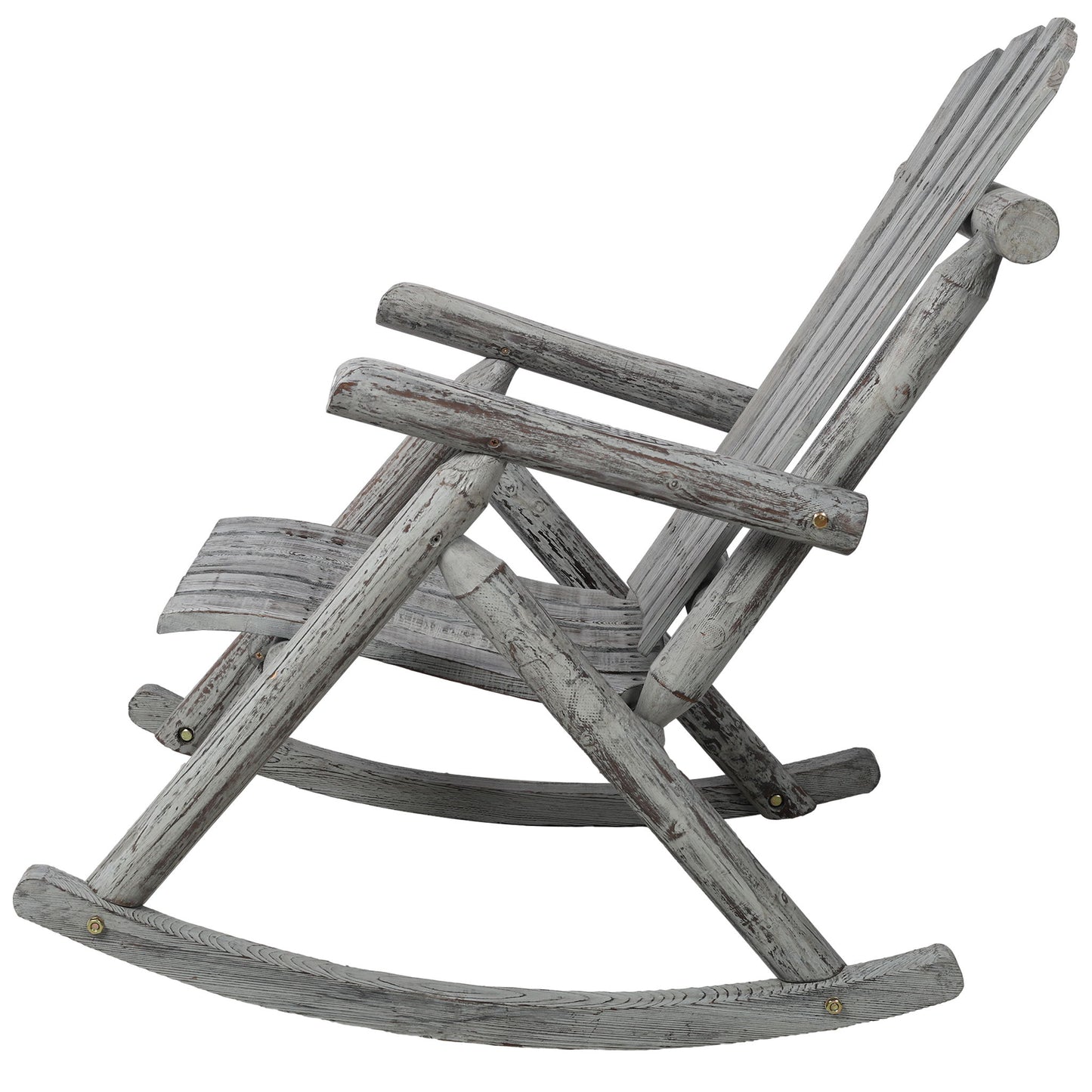 Durable Wooden Porch Rocker, Fir Log Rocking Chair