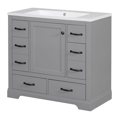 Modern Bathroom Vanity With Sink, 6 Drawers, Adjustable Shelf