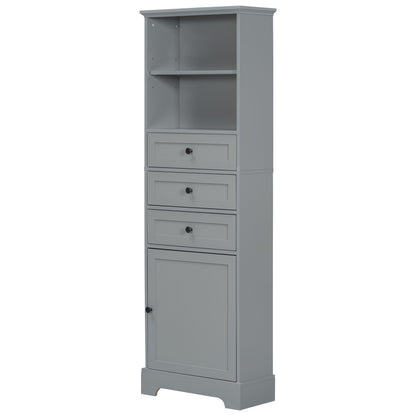Tall Storage Cabinet With 3 Drawers And Adjustable Shelves For Bathroom